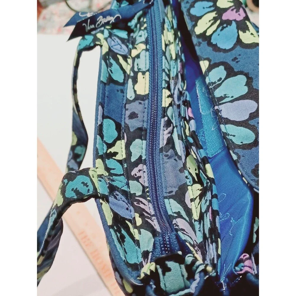 Vera Bradley Padded Laptop Travel Tote Shoulder Bag Indigo Pop Floral Print